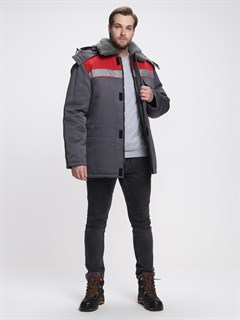 Куртка зимняя Бригада NEW (тк.Смесовая,210), т.серый/красный - фото 36026