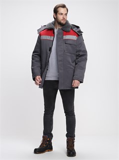Куртка зимняя Бригада NEW (тк.Смесовая,210), т.серый/красный - фото 36028