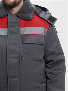 Куртка зимняя Бригада NEW (тк.Смесовая,210), т.серый/красный - фото 36030