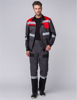 Костюм Виват-1 Премиум (тк.Смесовая,240) брюки, серый/черный/красный - фото 36289