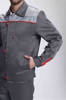 Костюм Фаворит-1 СОП усиленный UZ (тк.Смесовая,210) брюки, т.серый/серый/красный - фото 36542