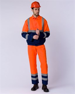 Костюм Дорожник с укороченной курткой (тк.Смесовая,210) п/к, оранжевый/т.синий - фото 36630