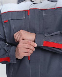 Костюм Фаворит-1 Премиум СОП UZ (тк.Смесовая,240) брюки, т.серый/серый/красный - фото 36805
