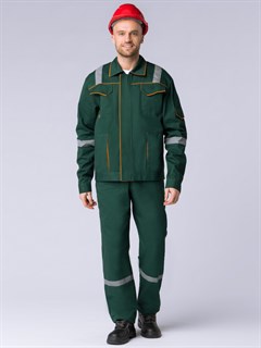 Костюм Респект (тк.Саржа,250) брюки, т.зеленый/оранжевый - фото 36873