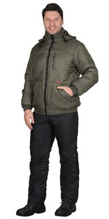 Куртка СИРИУС-ПРАГА-ЛЮКС короткая с капюшоном, оливковая - фото 38976