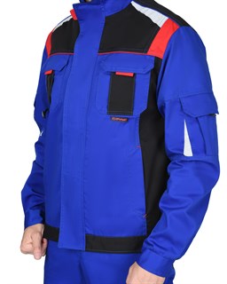 Костюм СИРИУС-СТАН куртка, п/к васильковый с красной и черной отделкой - фото 40053