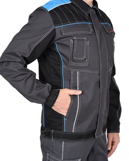 Куртка СИРИУС-ПРЕСТИЖ кор., т.серая с черным и голубой отделкой - фото 40112