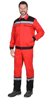 Костюм СИРИУС-МАСТЕР летний: куртка, полукомбинезон, красный с чёрной отделкой - фото 40180
